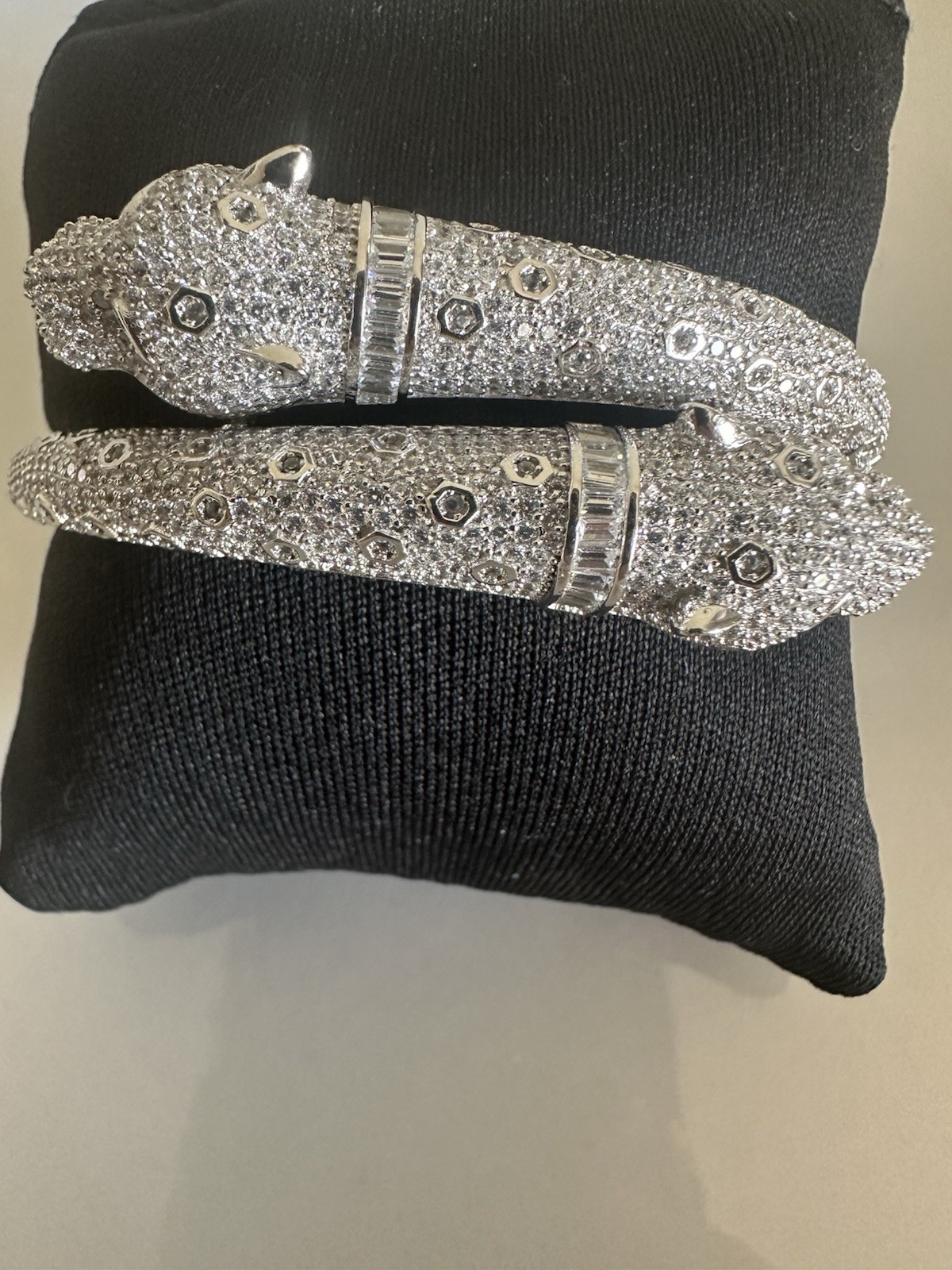 Bracelet 925 Silver Double Head Panther Stone Zirconia