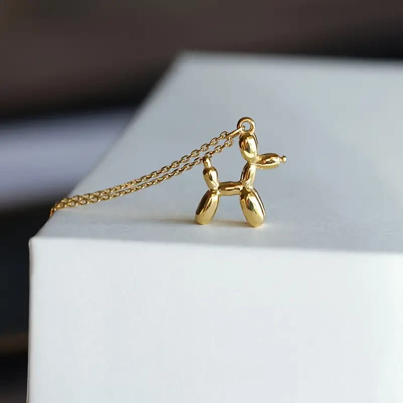 Trendy Balloon Dog Pendant Necklace Golden Toned Women Fashion Gift