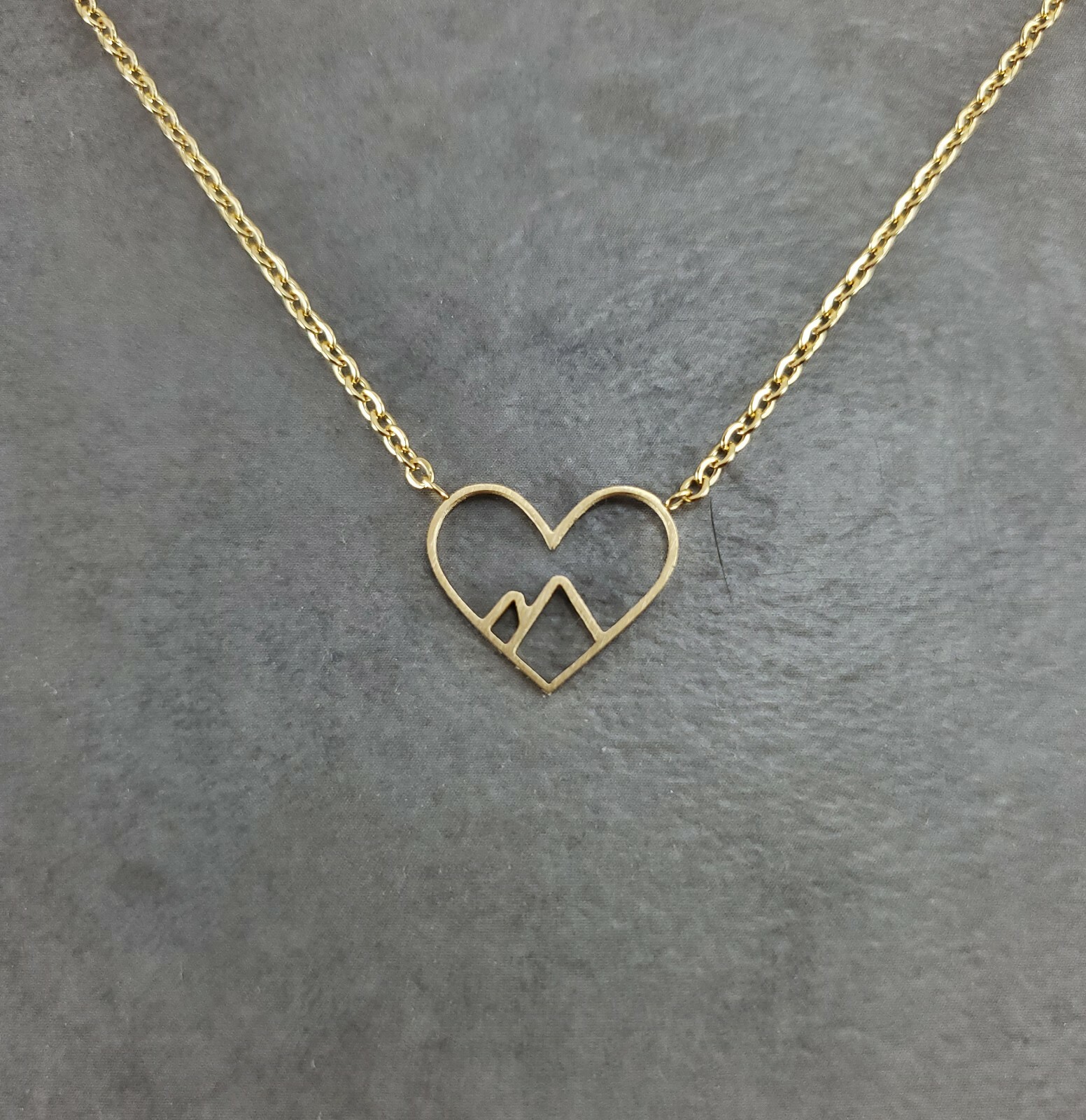 Mountain in Heart GOLD Plated Necklace Snowy Minimalist Sierra Hiking Outdoor