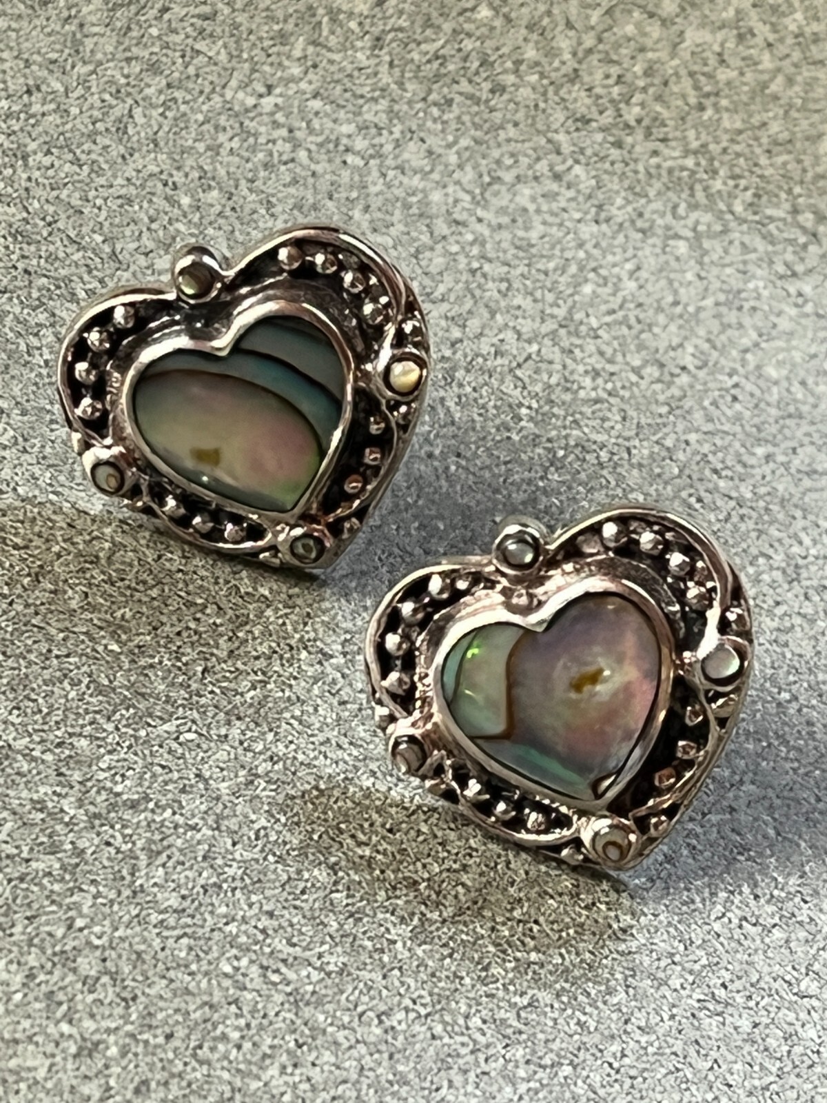 Abalone Heart in 925 Marked Silver Frame Post Earrings for Pierced Ears – 5/8th’