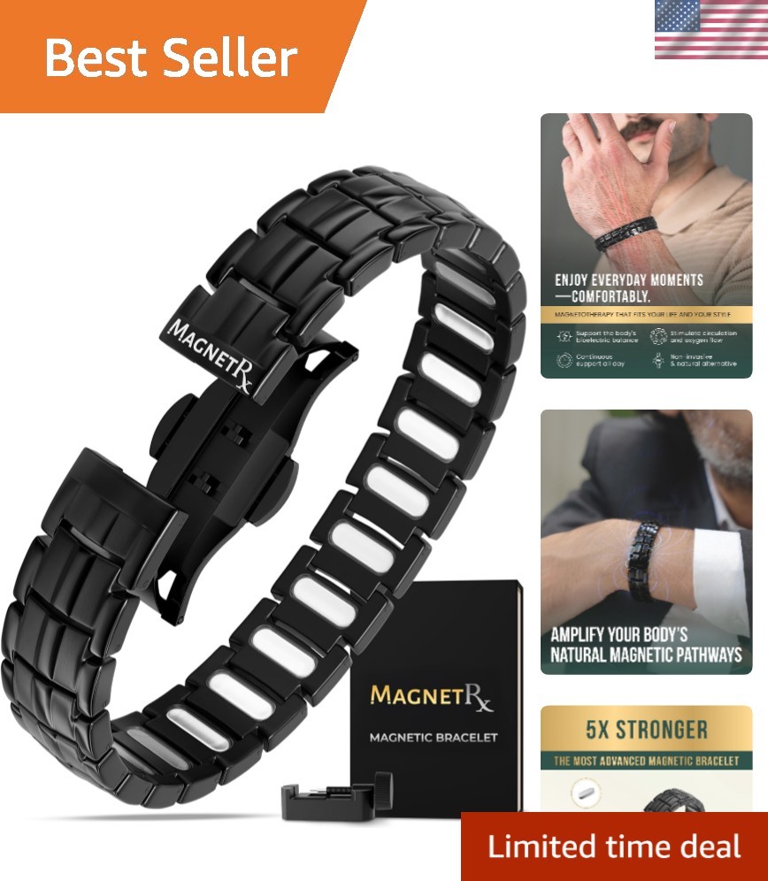 5,000 Gauss Men’s Magnetic Bracelet in Black Titanium – Adjustable Luxury Style