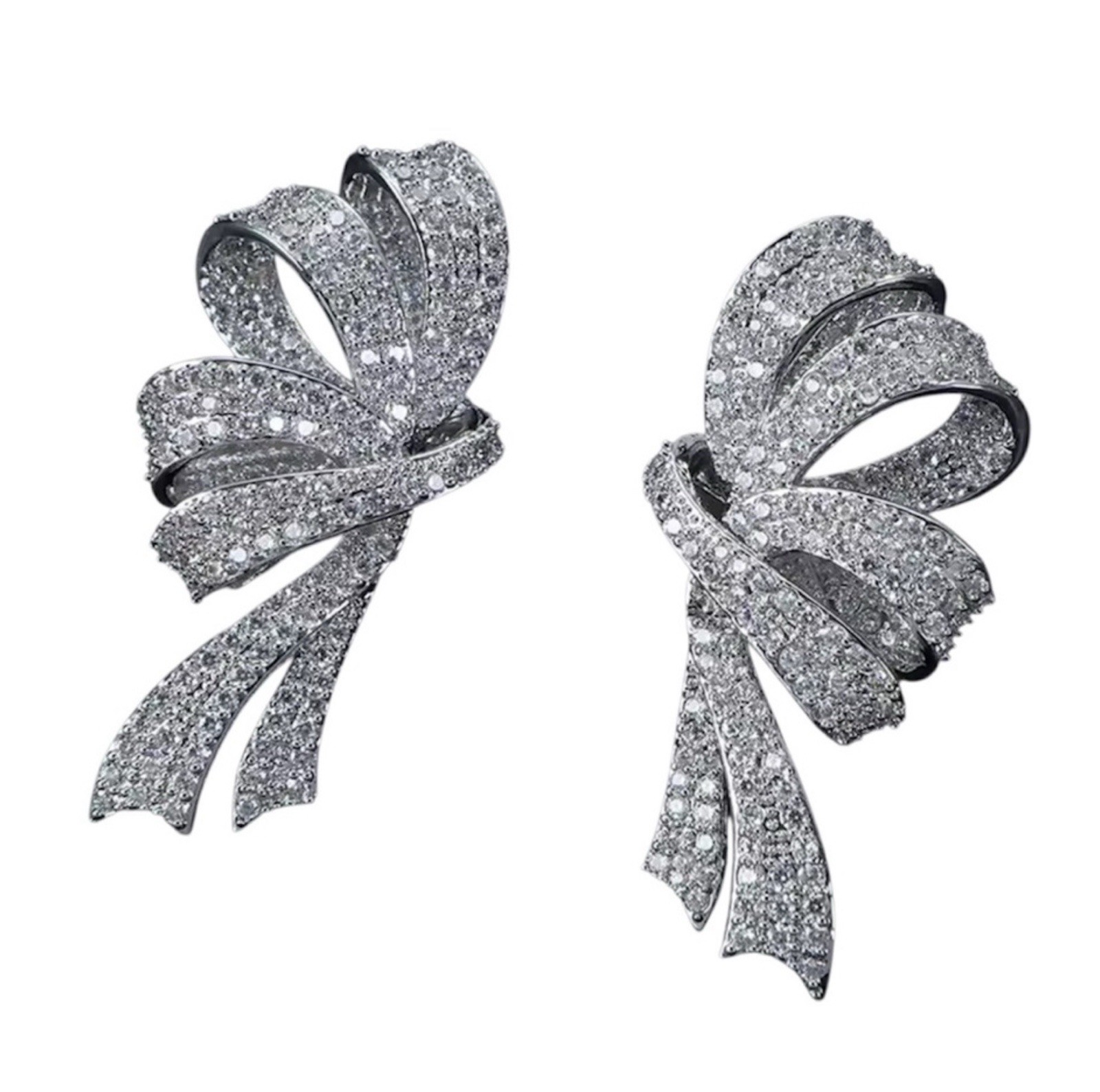 Bow Earrings White Gold Plated Made W Swarovski Crystal Women’s Bridal Jewelry