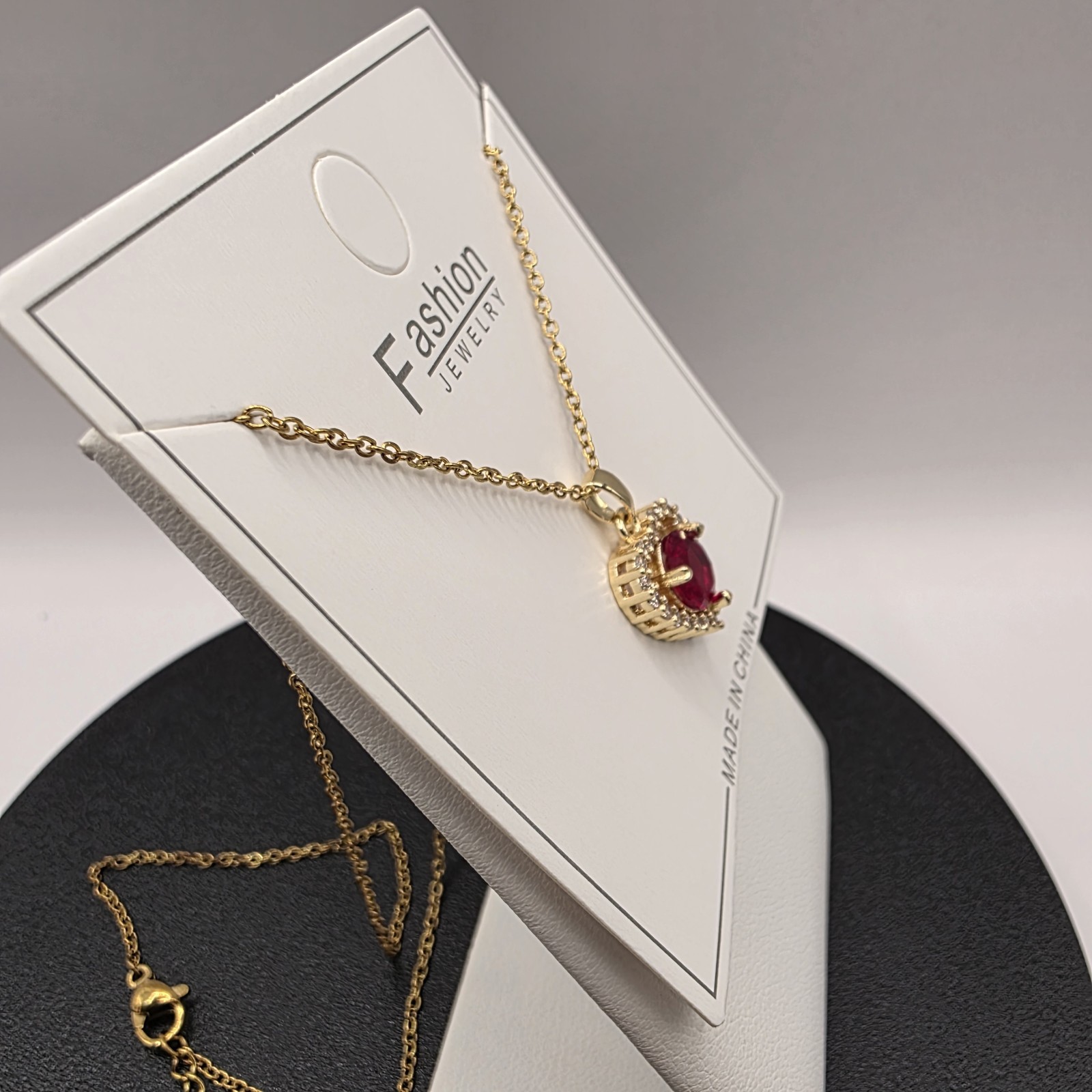 Stainless Steel Copper Plated 16″Necklace w/16mm Red Cz Heart Pendant