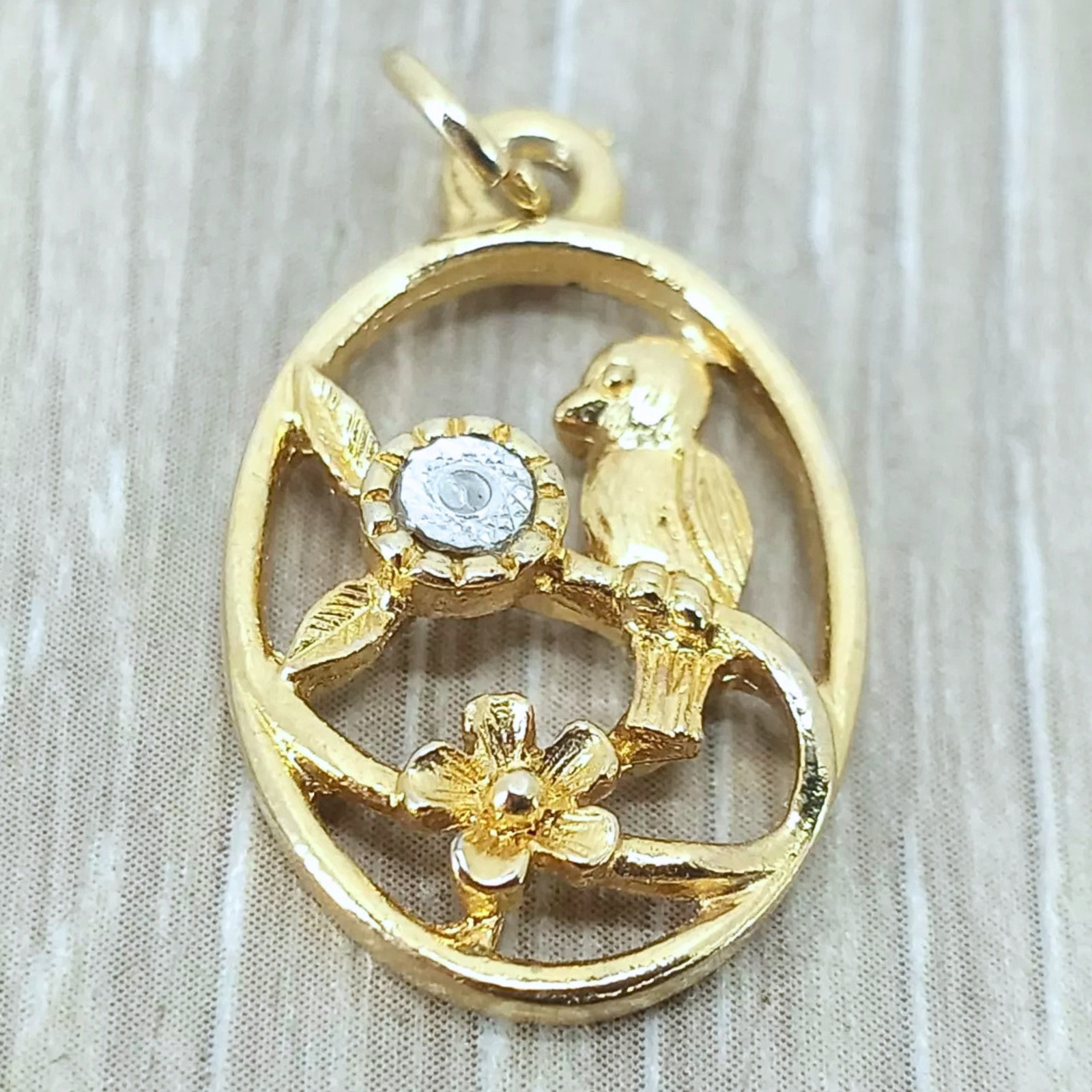 Vtg Bird on Branch Necklace Pendant Yellow Dainty Figural Jewelry