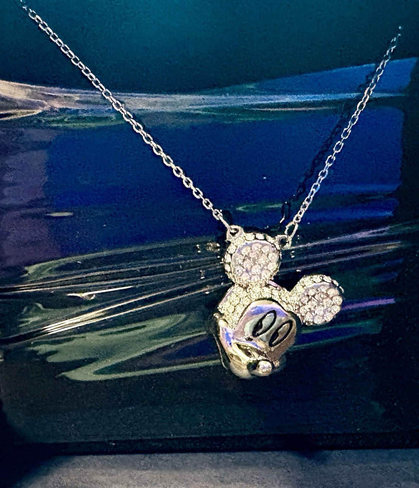 NIB Swarovski Sparkling Crystal Disney Mickey Mouse Head Pendant Rhodium Plated.
