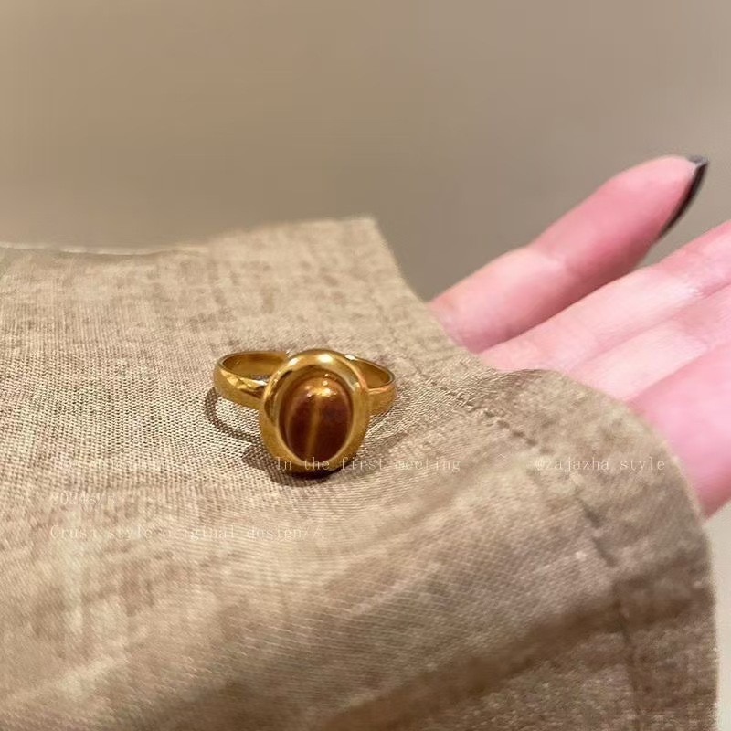 1Pcs Maillard Brown Tone Oval Ring, Classy Alloy Ring for Women, Everyday Jewelr