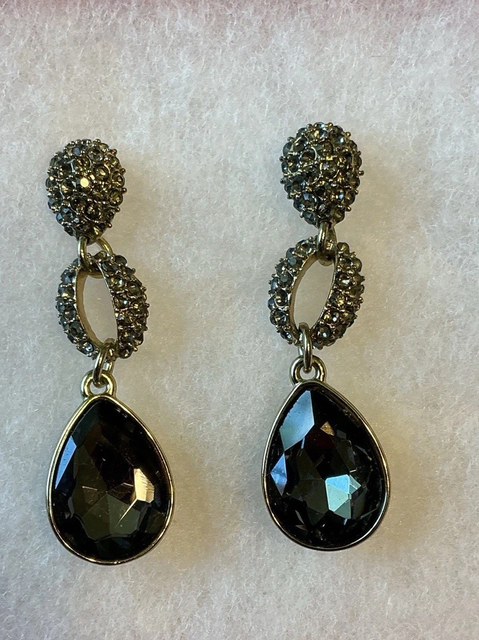 Gorgeous Black And Gold Dangling Post Back Earrings