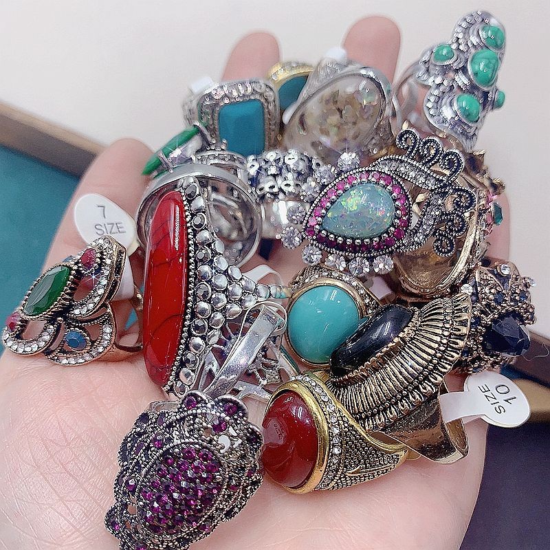 50PCS Bohemian Ring For Women Random Mixed Turquoise Jewelry Bulk Lot