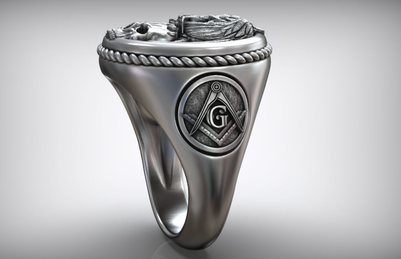 Masonic Owl Skull Ring 925 Sterling Silver Free Engraving Gothic Biker