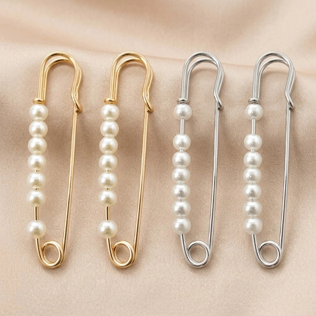 10Pcs Faux Pearl Brooch Pins Decorative Safety Pins Pants Clips Large Shawl Pins