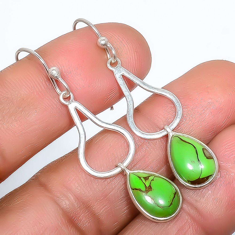 Copper Green Turquoise – Arizona 925 Silver Plated Earring 1.76″ T36