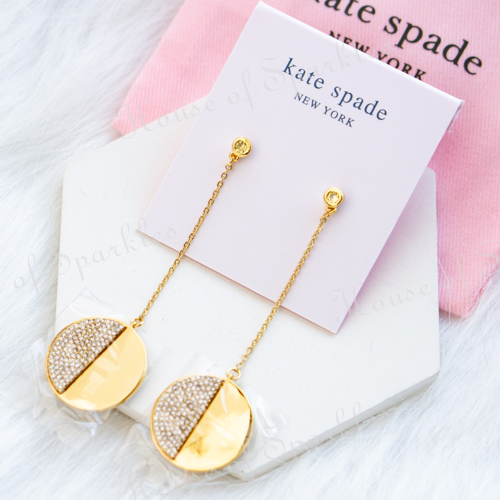Kate Spade Mod Scallop Pave Crystal Linear Dangler Earrings Gold