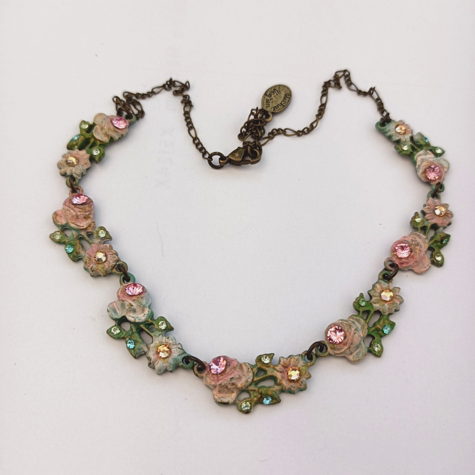Romantic Michal Negrin Necklace Pastel Floral Enamel Choker Fairy Shabby Chic