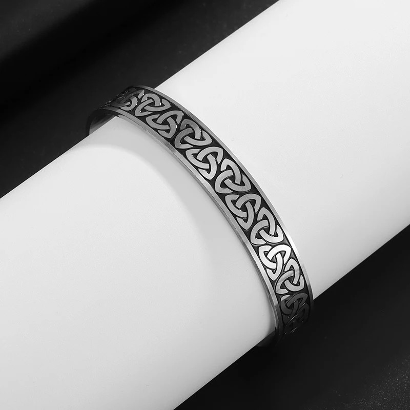 Stainless Steel Vintage Nordic Irish Celtic Knot Open Bracelet for Men and Women