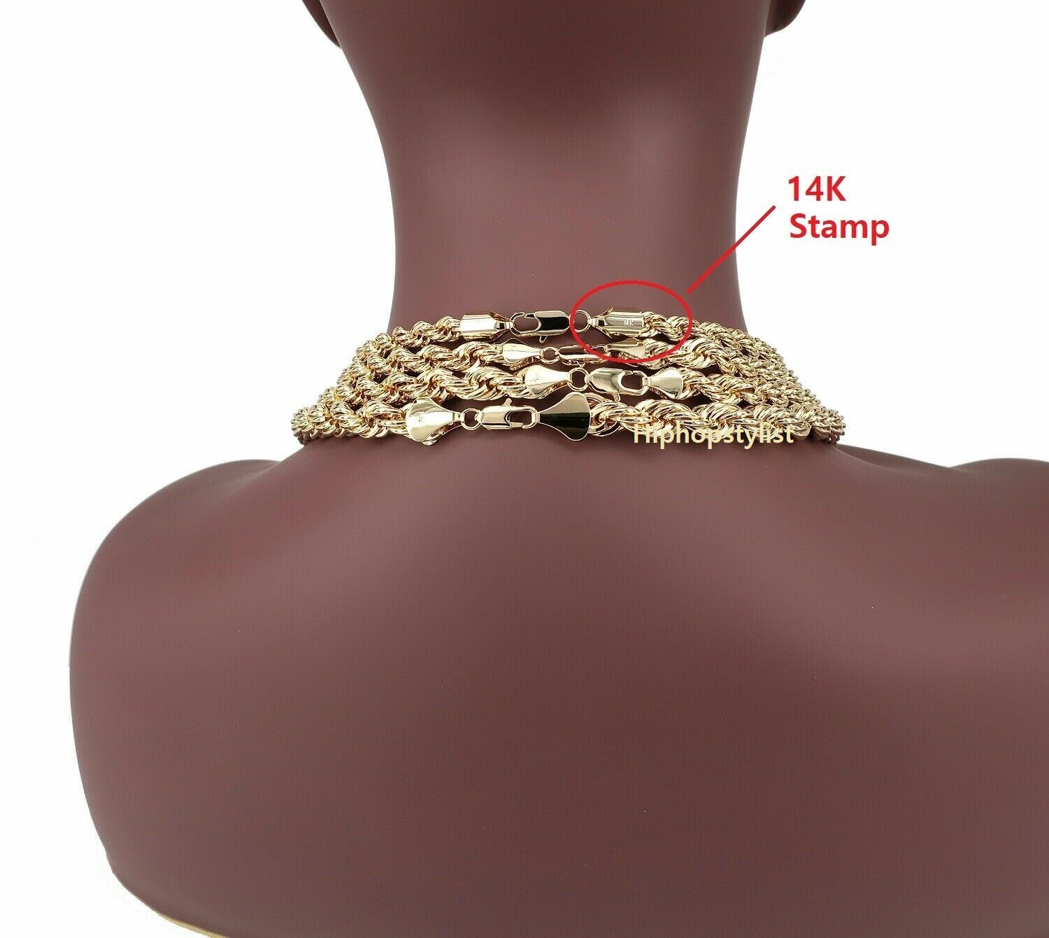 Rope Chain Necklace 7mm to 10mm 20″ 22″ 24″ 26″ 30″ 14K Gold Plated Hip hop