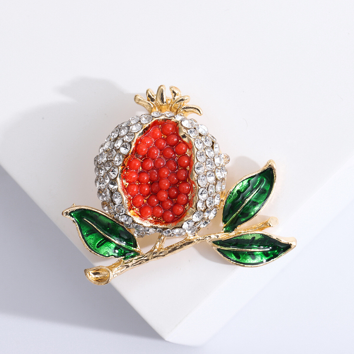 fashion alloy fruit pin jewelry enamel rhinestone pomegranate plant brooch