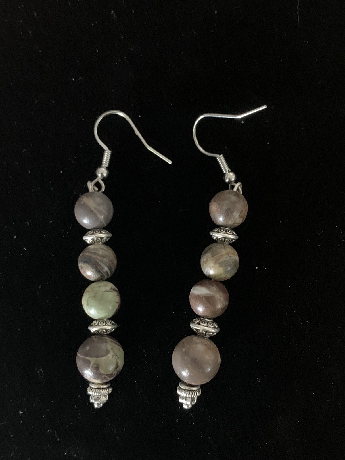Mixed Gray Colored Beaded Dangle Drop Earrings