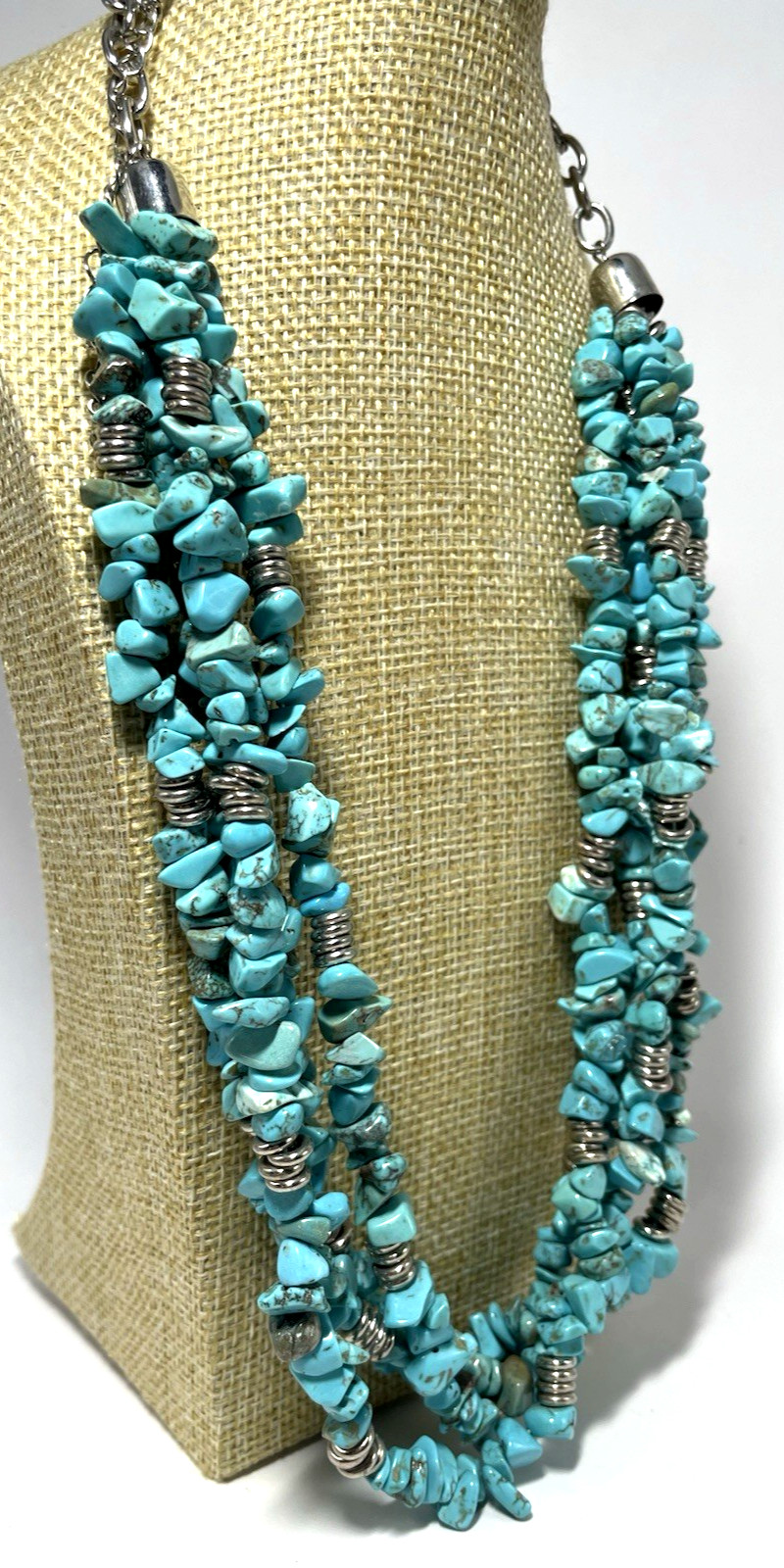Turquoise Blue Multi-strand (4) Chip Bead Necklace 17-22″