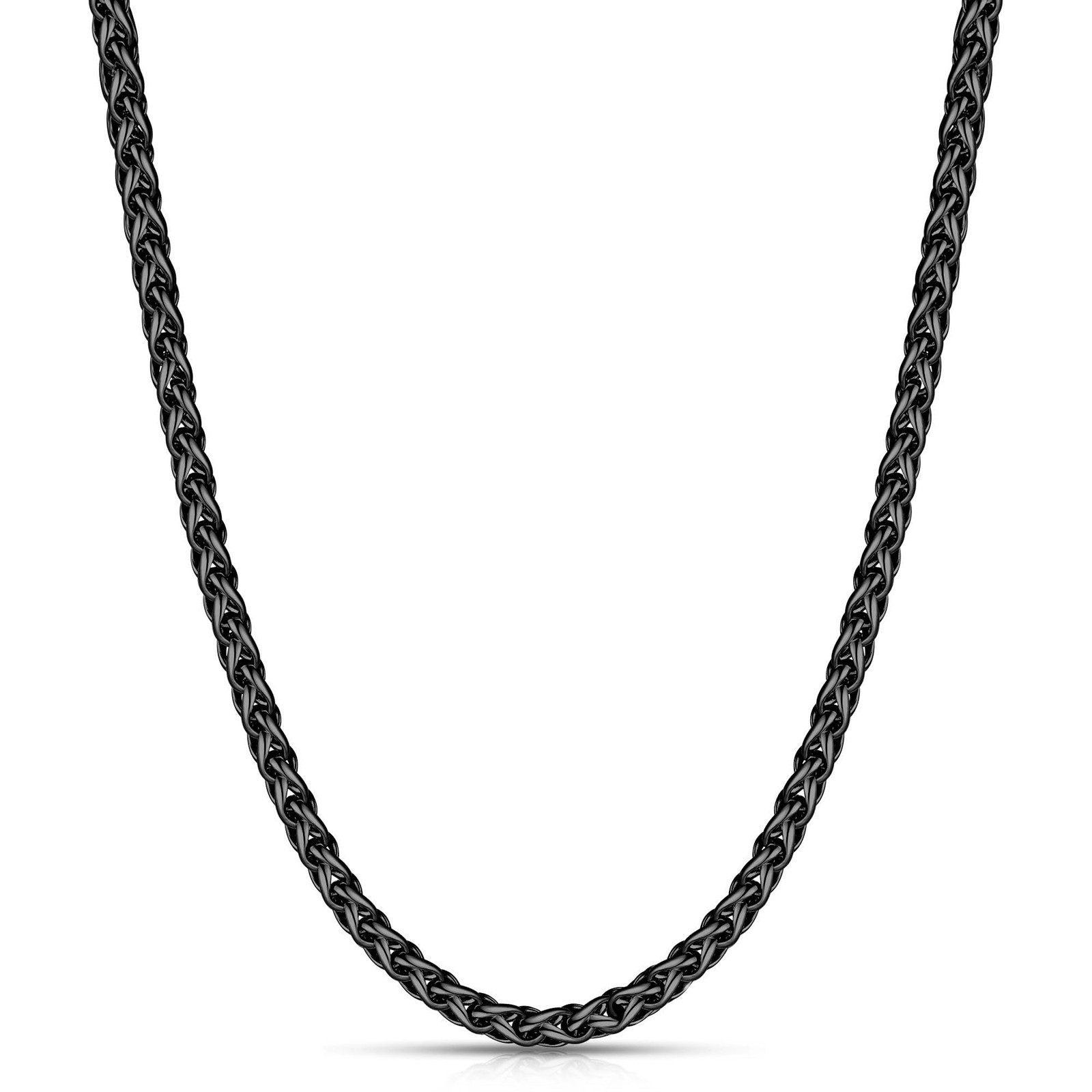 Black Wheat Chains for Men and Women, 2mm Stainless Steel Necklace Chains, Me…