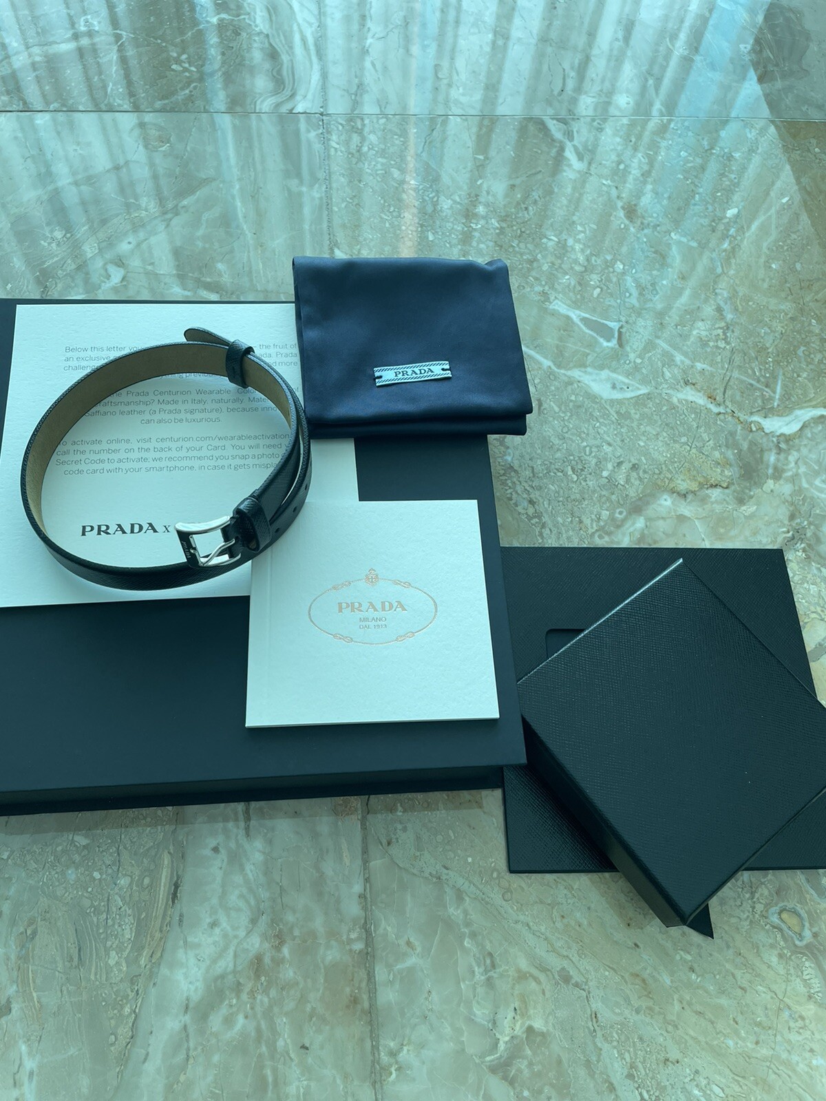 Prada x American Express Amex Centurion Black leather Wearable Bracelet W/ Box