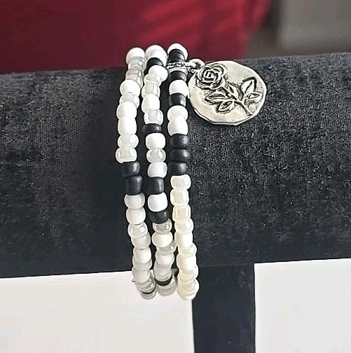 Michele’s Attic Boutique Seed Bead & Charm Bracelets (3PCS) – Silver Rose 561226