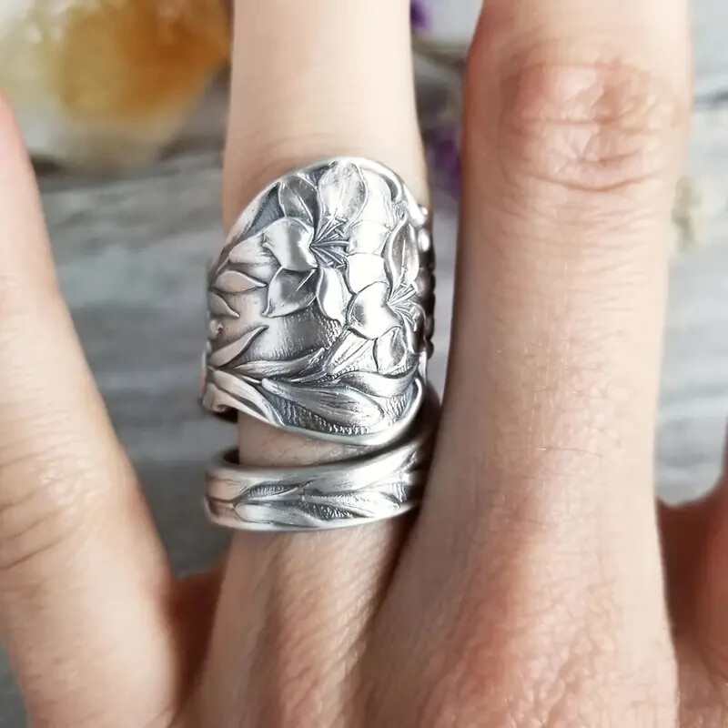 Elegant 925 Sterling Silver Charms Unique Fashion Flower Ring One Size Fit All