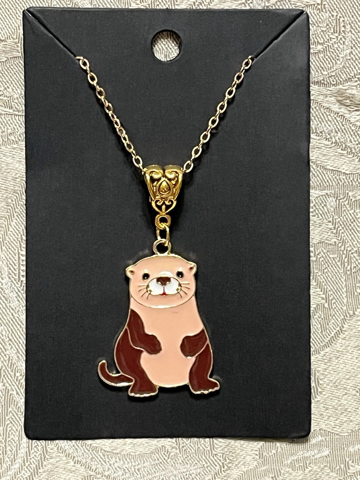 Cartoon Otter Animal Fun Charm Adorable Fashion Gold Necklace 18”
