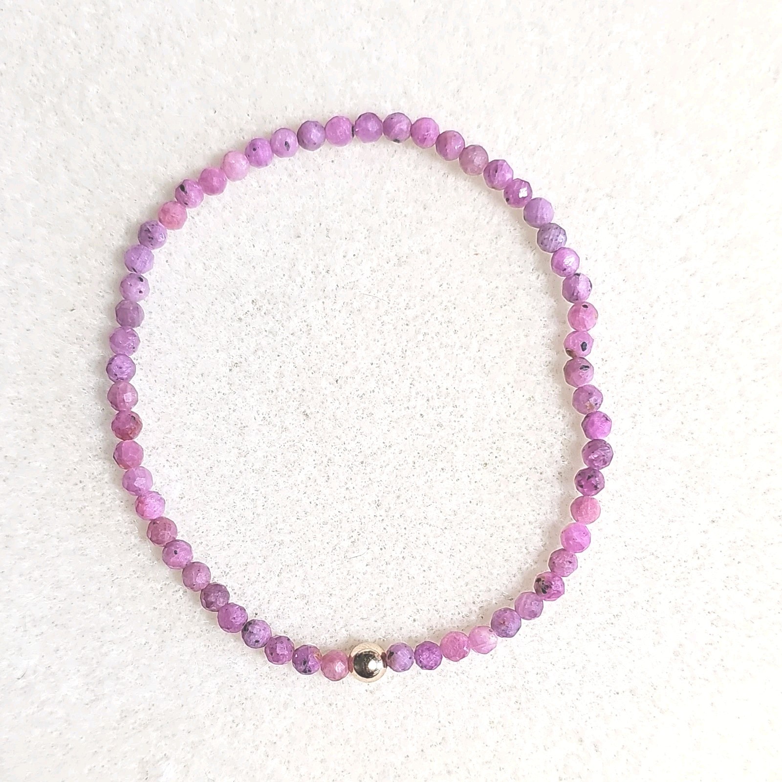 Faceted Ruby Gemstone Bead Stretch Bracelet 10kt Gold Spacer Bead