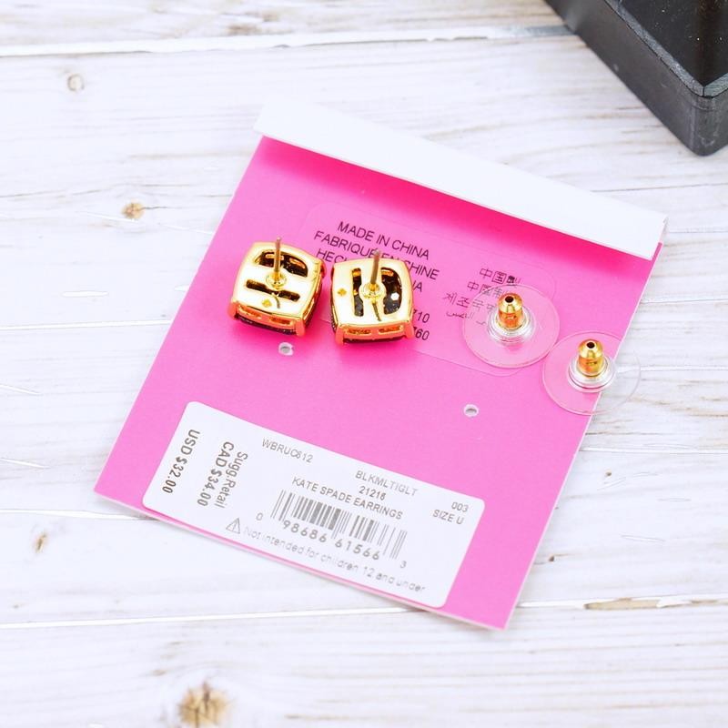 NWT Kate Spade Mini square Black Gold glitter studs earring Gold Plated
