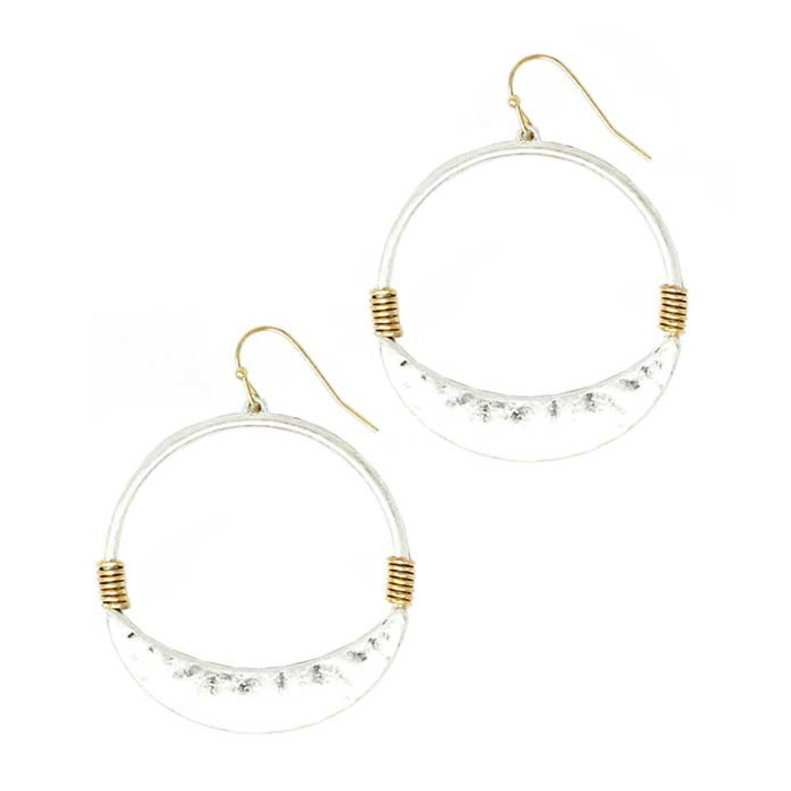 Wire Wrapped Textured Round Drop Dangle Earrings Silver