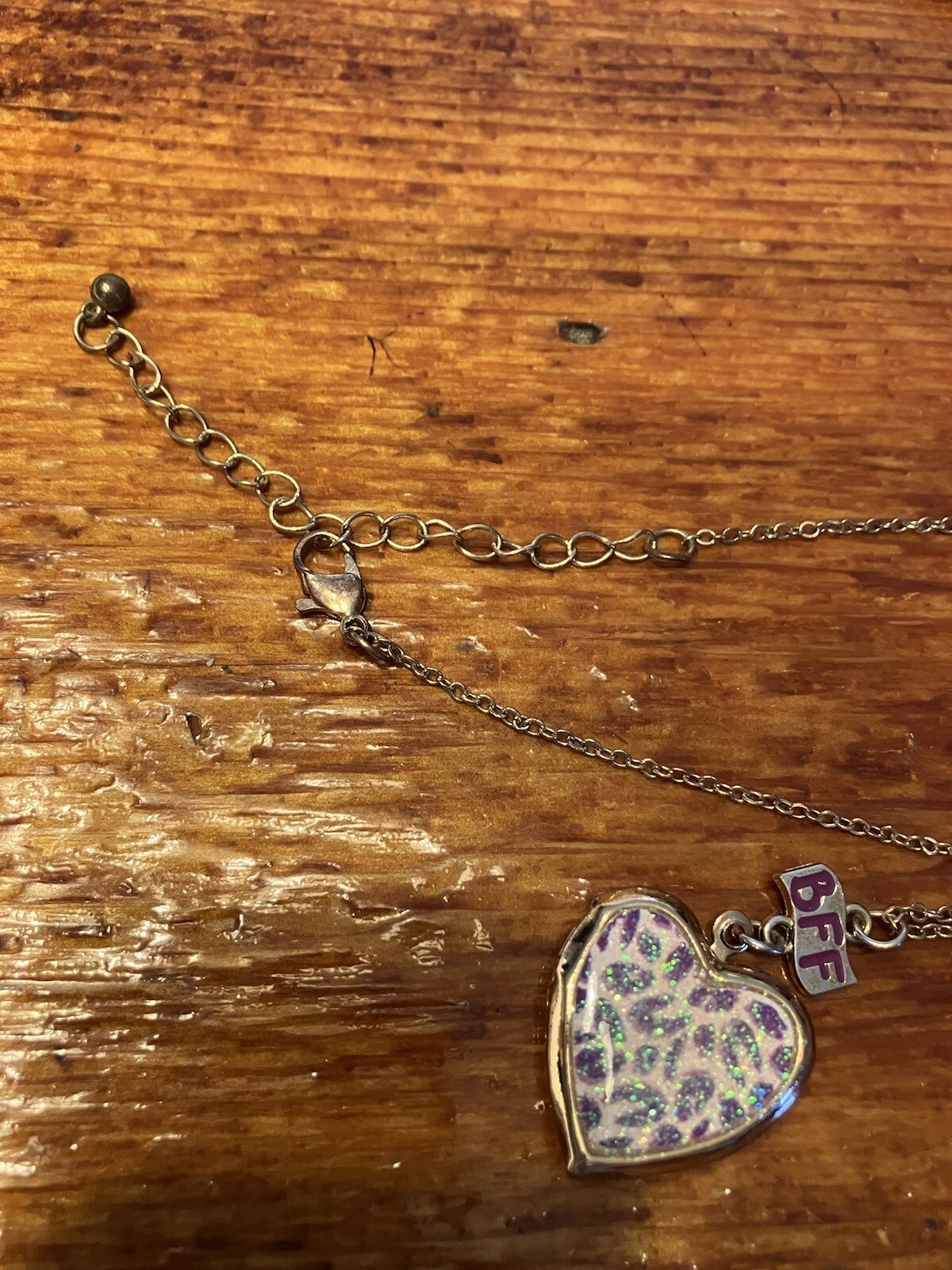 BFF Heart Locket necklace with Cheetah Print 16” Goldtone