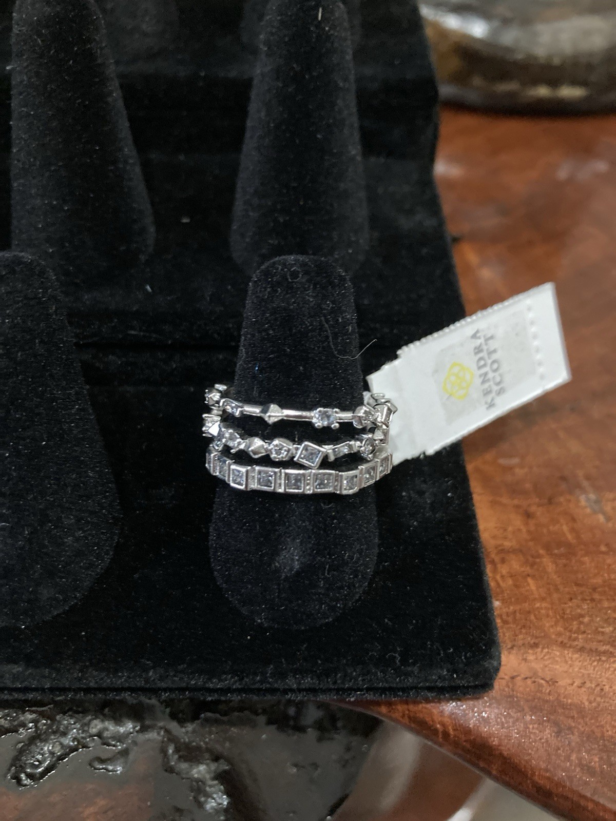 Kendra Scott Karis Crystal Triple Band Silver Stackable Ring Set Size 6 NWT