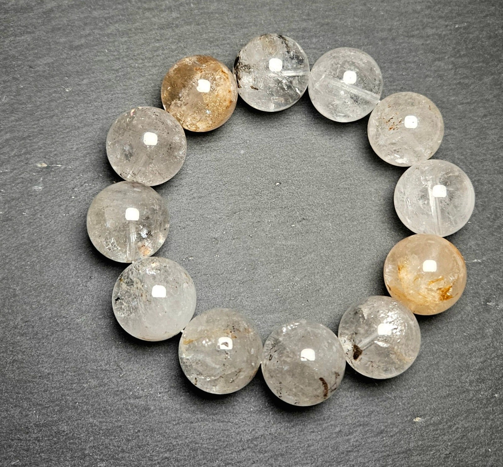 Herkimer Diamond Bead Bracelet 18mm – Natural Gemstone Jewelry