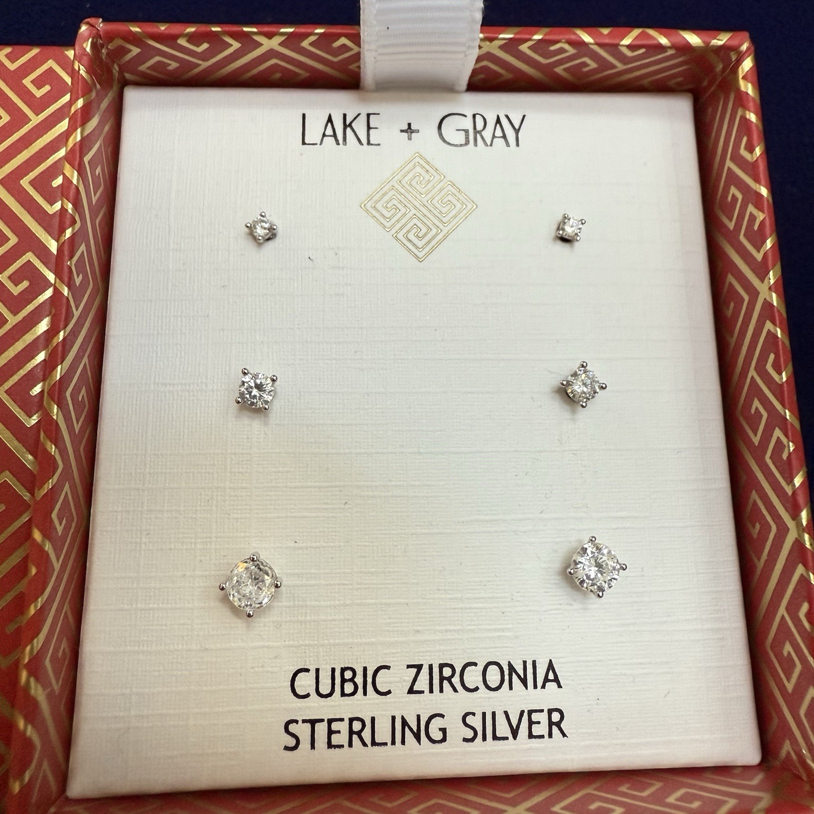 Lake + Gray Cubic Zirconia Sterling Silver Delicate Mini Stud Earrings 3 Pairs