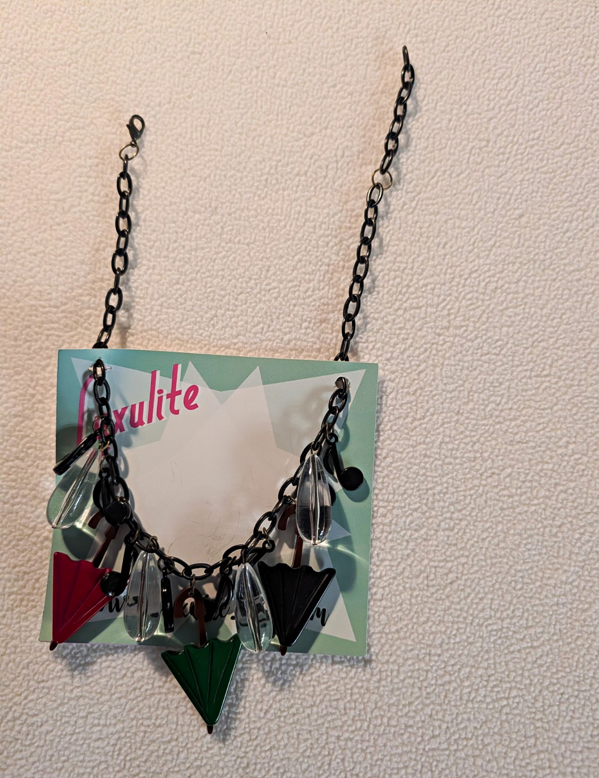 Luxulite Singing in the Rain Umbrella Music Note Water Drop Charm Necklace