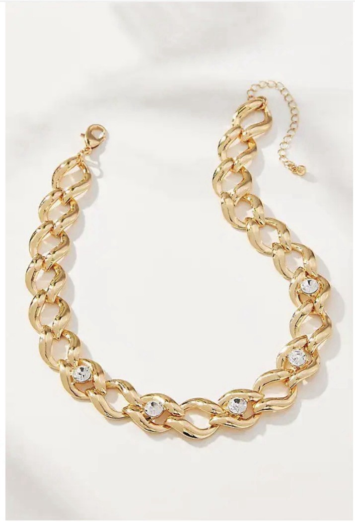 NWOT Anthropologie Crystalle Link Necklace Gold 16” W/2” Extender