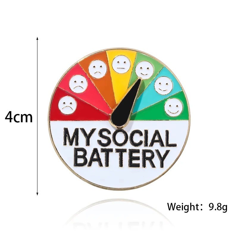 Mood Expression Pins for Women Men My Social Battery Brooches on Clothes Funny