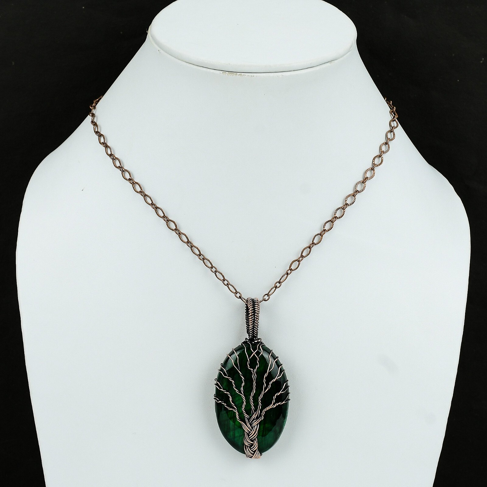 Green Fire Labradorite Copper Love Gift Wire Wrapped Tree Of Life Pendant 2.68″