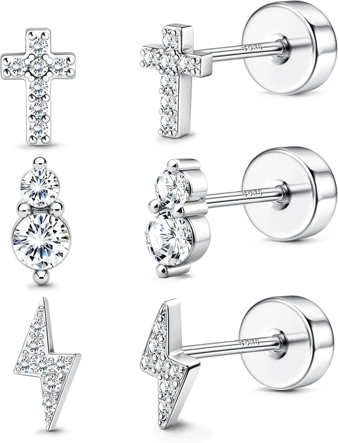 Dochais Flat Back Sterling Silver Earrings 14K Gold Plated Hypoallergenic Stud E