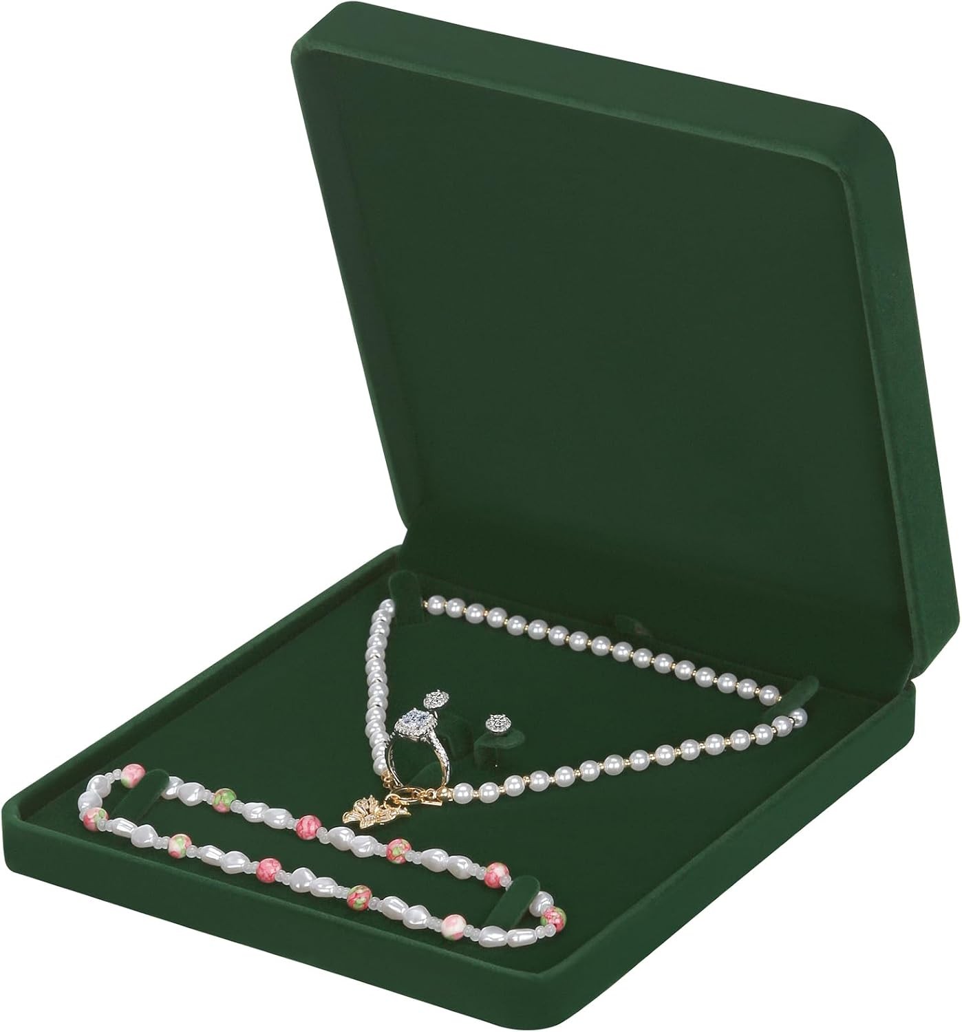 Velvet Jewelry Set Box Velvet Gift Box Bracelet Necklace Earring Ring Pink)