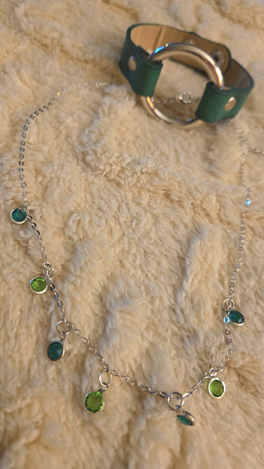 Silver/green/blue glass round stone necklace bracelet jewelry set fashion