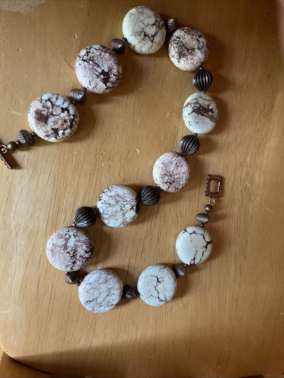 Beaded real stone necklace with metal beads artisan READ