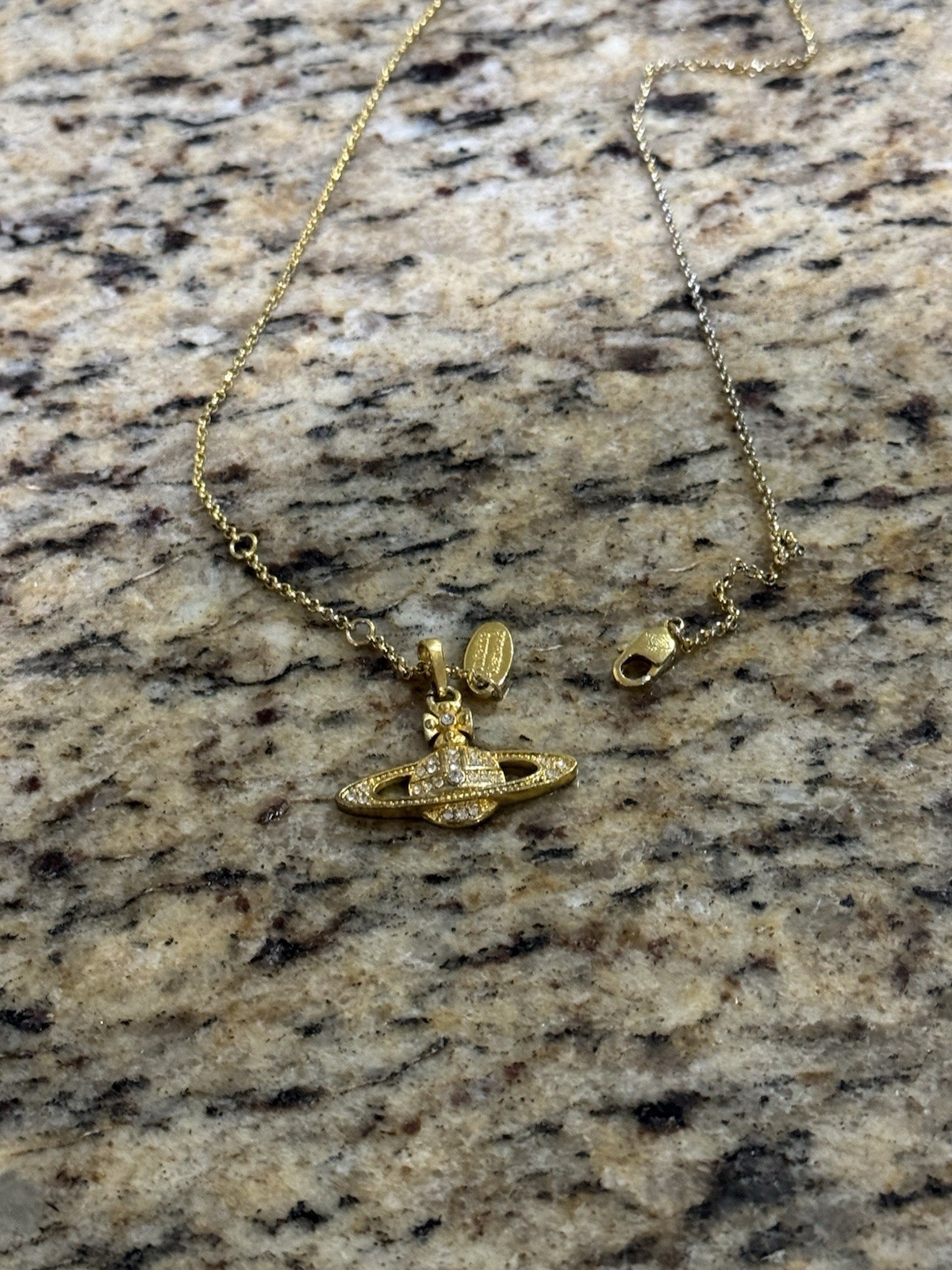 Vivienne Westwood Mini Bas Relief Orb Pendant Necklace Gold Tone Rhinestone