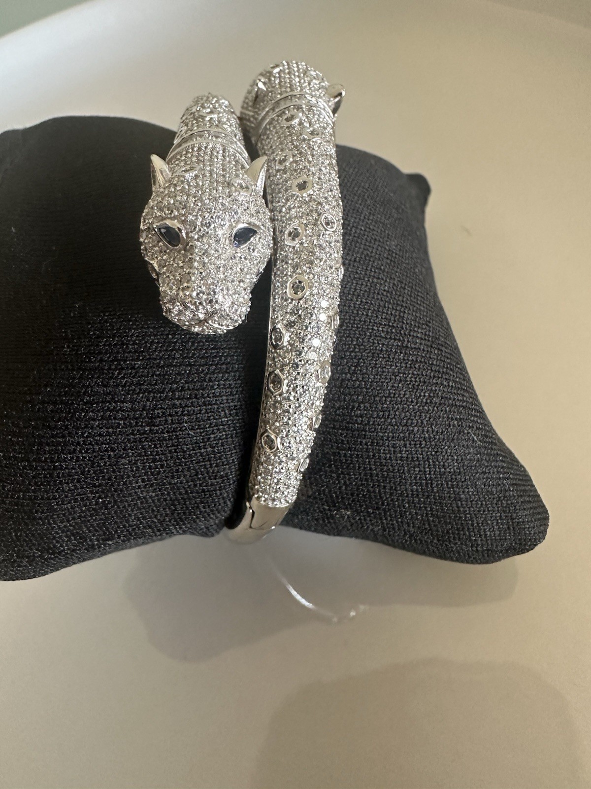 Bracelet 925 Silver Double Head Panther Stone Zirconia