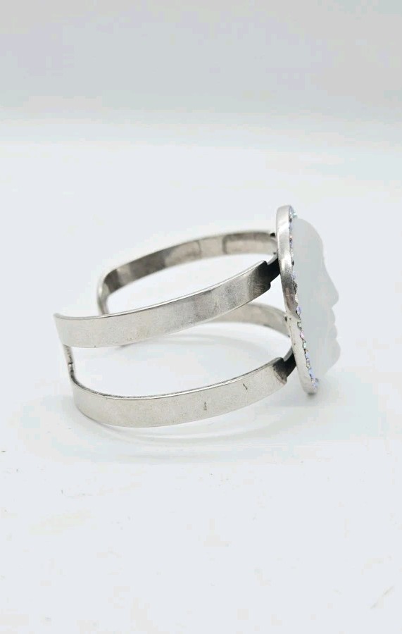 Kirks Folly Glass Seaview Moon 35mm Cuff Bracelet matte Silver tone Crystal AB