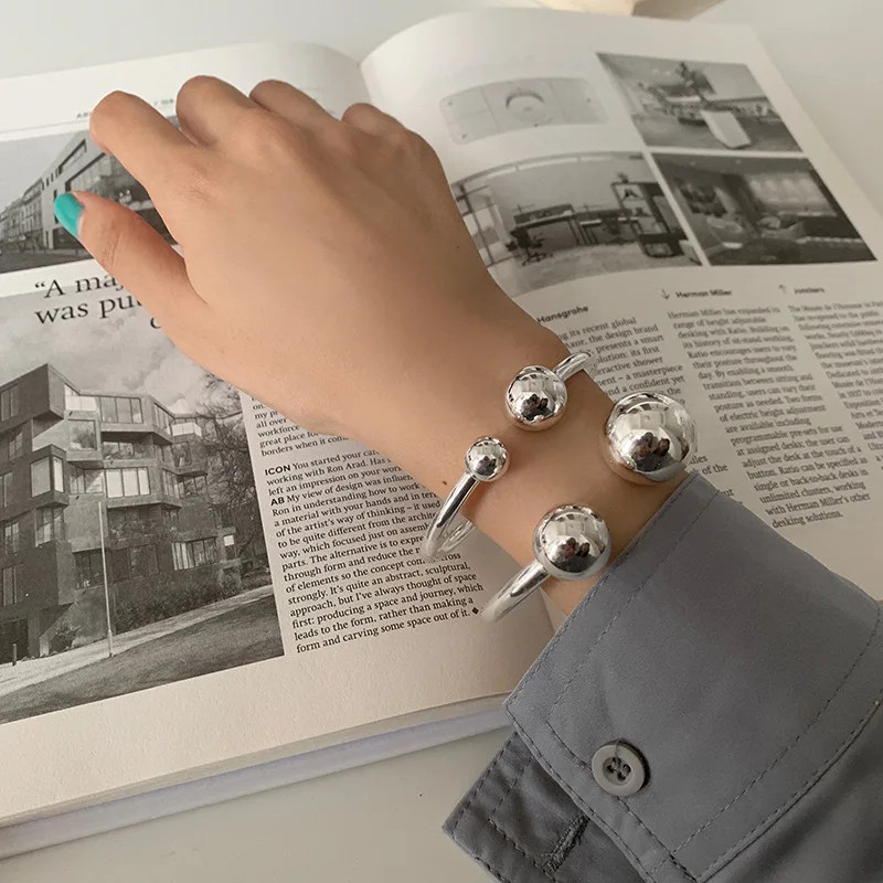 100% Solid Sterling Silver Metal Bracelet for Women Vintage Handmade Simple