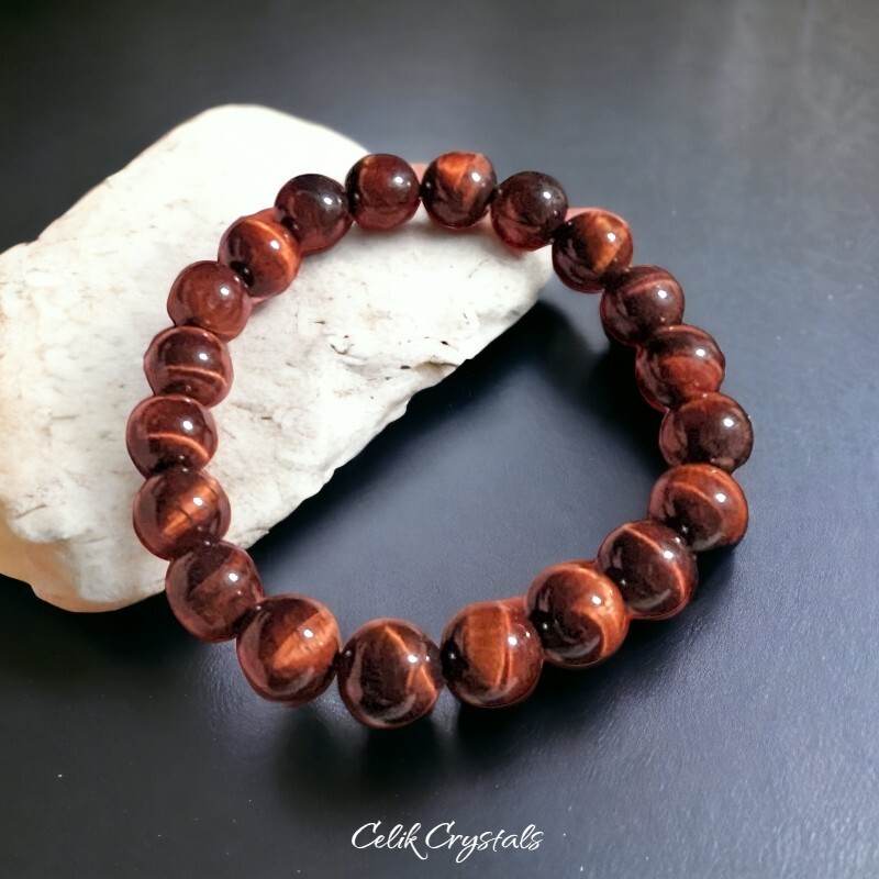 AAA Red Tiger Eye Bracelet – 10mm Unisex Natural Stones Handmade Stretch Beads