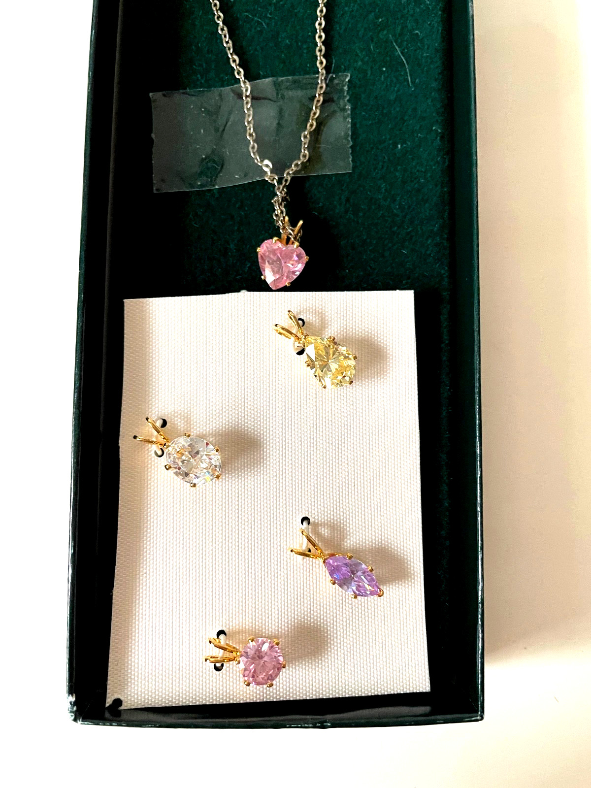 Necklace Silvertone Chain with 5 Cut Glass Crystal Pendants Multi Colors Vintage