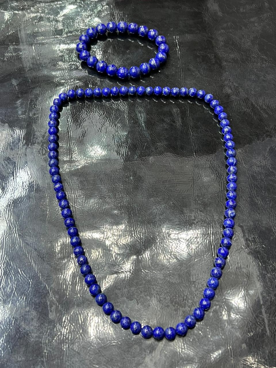 100% Natural Lapis Lazuli Beads Jewelry Set Handmade Necklace & Bracelet Gemston