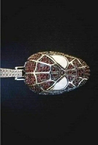 2.0ct Round Cut Simulated Garnet Spider Man Pendant Sterling 14K White Gold Over